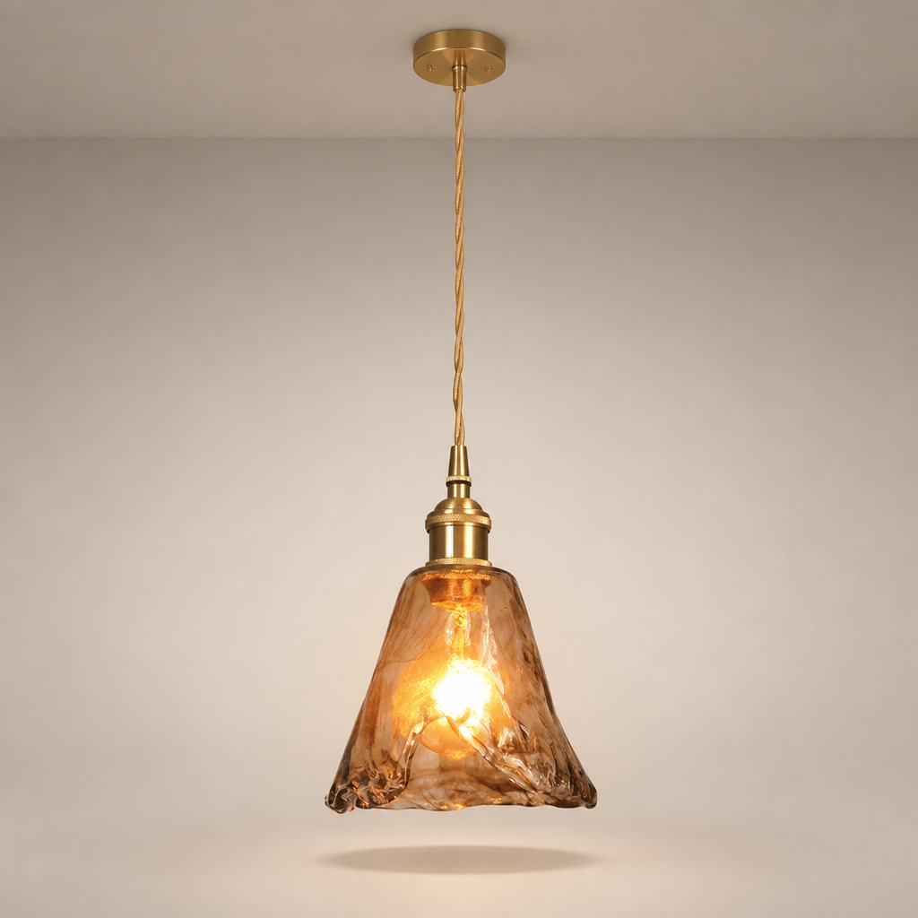 Suspension Verre Ambré Design Rétro B — photo produit fond gris