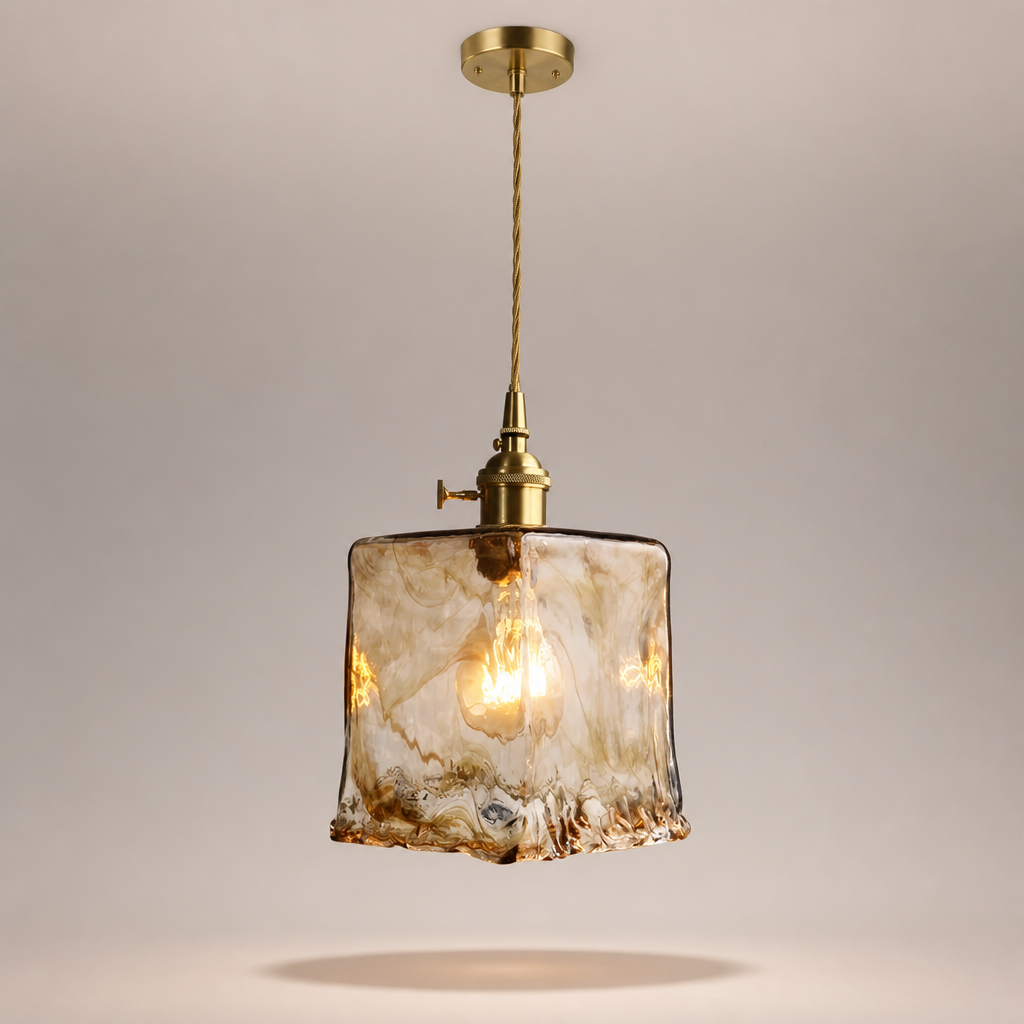 Suspension Verre Ambré Design Rétro D — photo produit fond gris