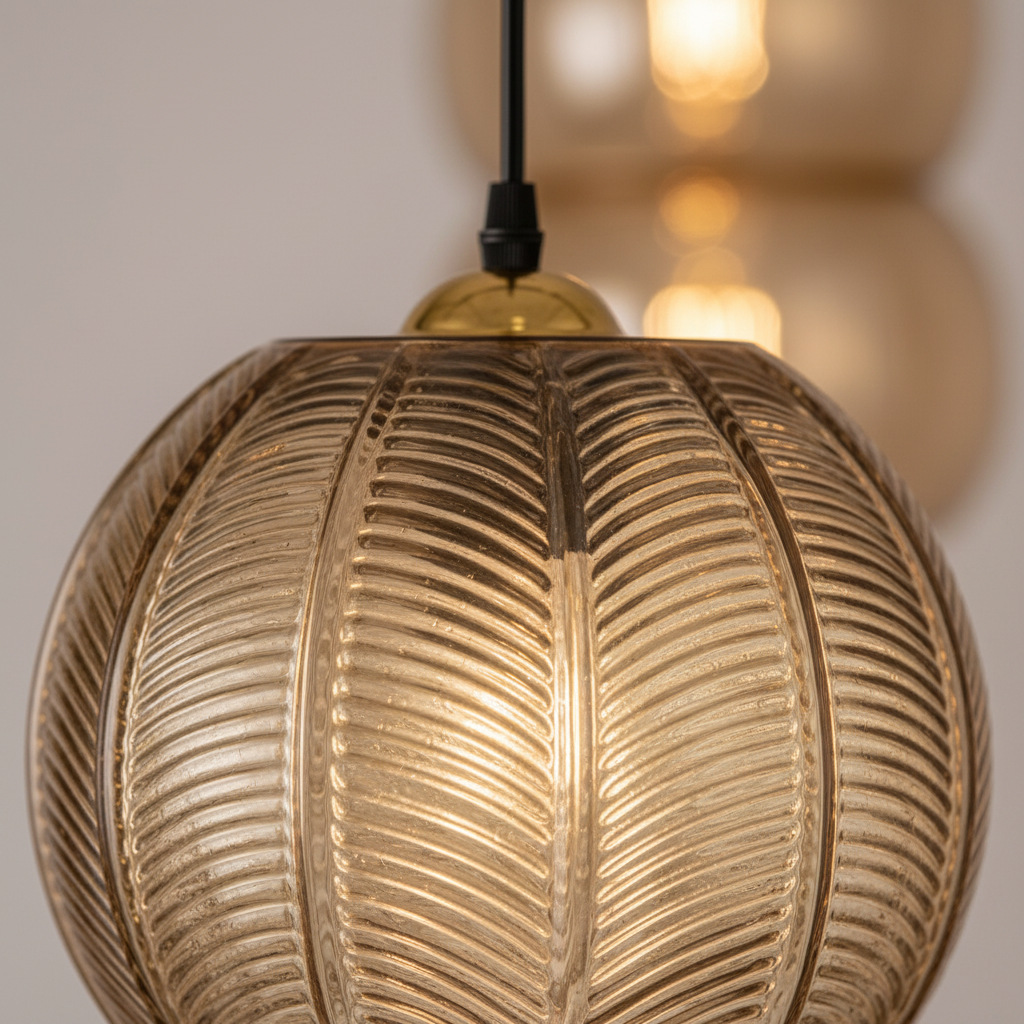 Suspension Verre Art Déco Ambre — gros plan détail matière et finition