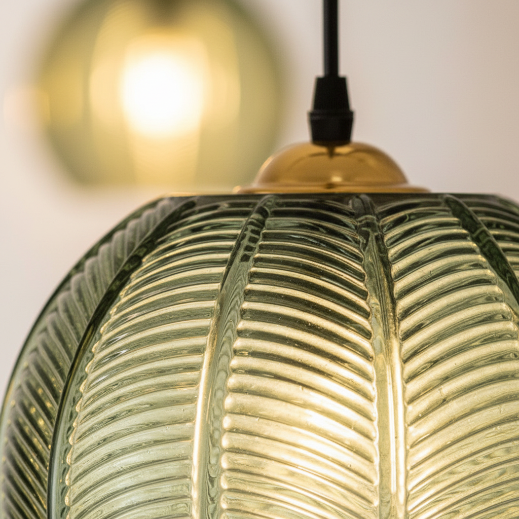 Suspension Verre Art Déco Vert — gros plan détail matière et finition