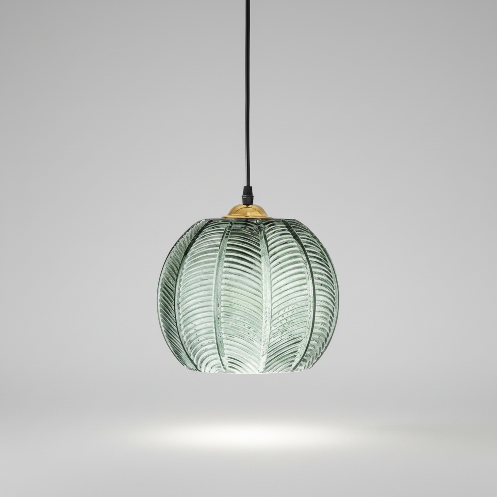 Suspension Verre Art Déco Vert — photo produit fond gris
