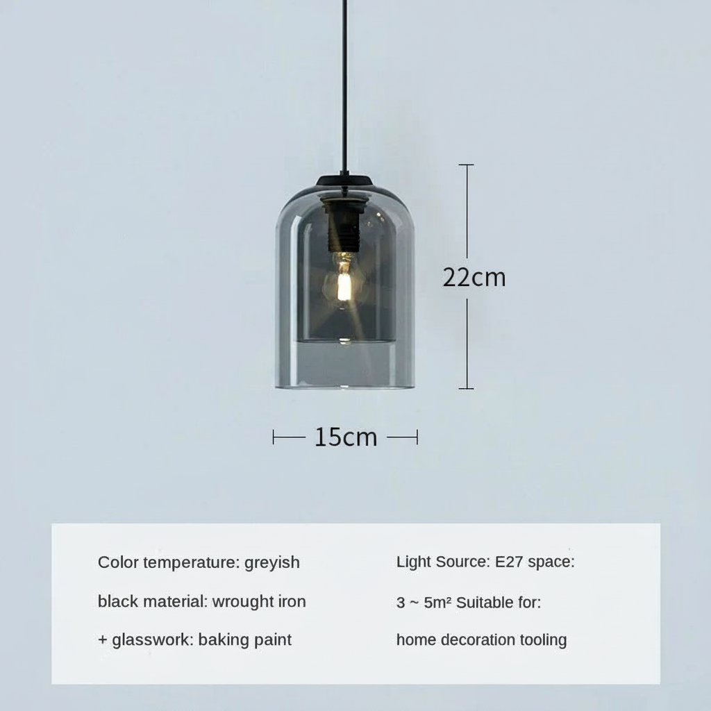 Suspension Verre Cloche – Gris Fumé ou Ambre — dimensions 22 cm × 15 cm