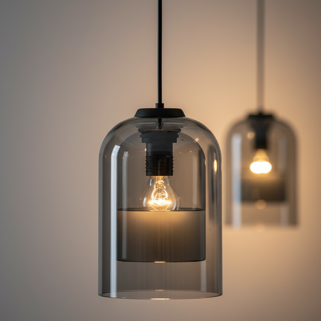 Suspension Verre Cloche – Gris Fumé ou Ambre Gris — gros plan détail matière et finition