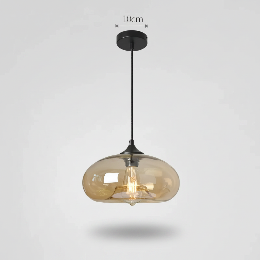 Suspension Verre Coloré – Globe Ovale Ambre — photo produit fond gris