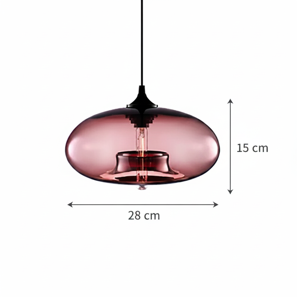 Suspension Verre Coloré – Globe Ovale — dimensions 15 cm × 28 cm
