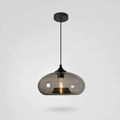 Suspension Verre Coloré – Globe Ovale Gris — photo produit fond gris