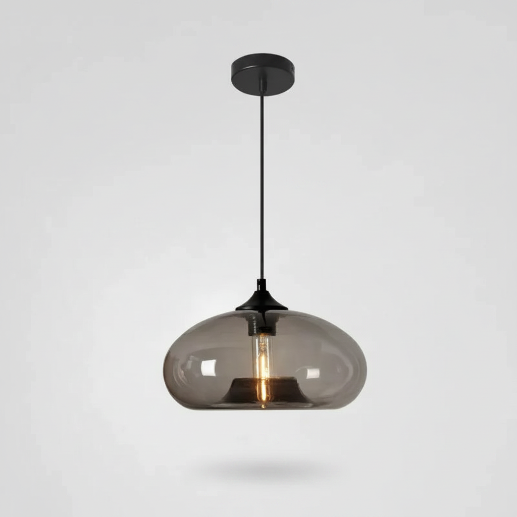 Suspension Verre Coloré – Globe Ovale Gris — photo produit fond gris
