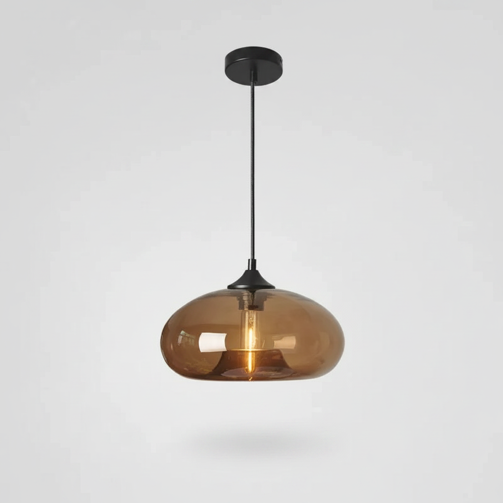 Suspension Verre Coloré – Globe Ovale Marron — photo produit fond gris