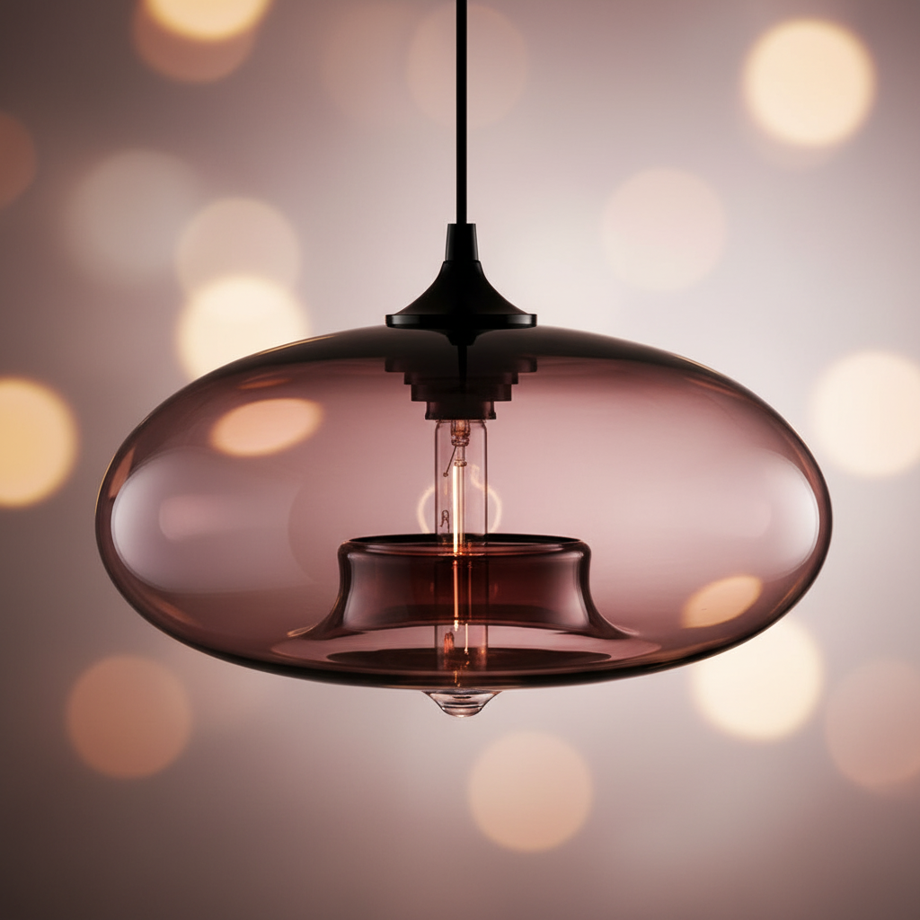 Suspension Verre Coloré – Globe Ovale Rose — gros plan détail matière et finition