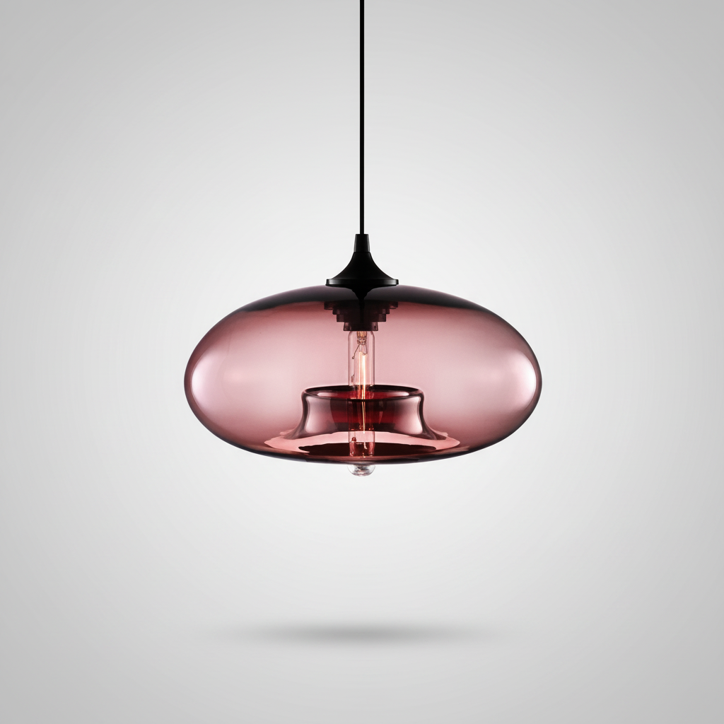 Suspension Verre Coloré – Globe Ovale Rose — photo produit fond gris