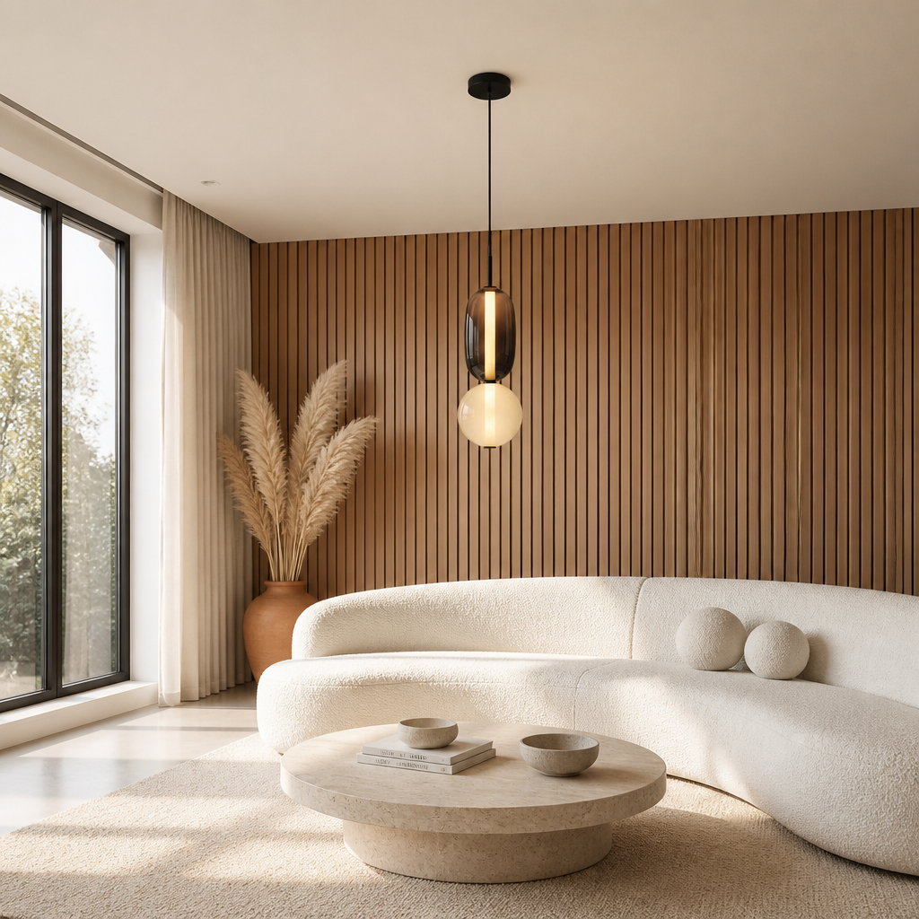 Suspension Verre Design Nordique Style 1 — mise en situation salon lumière du jour
