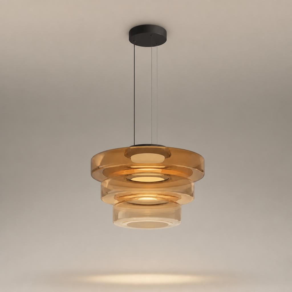 Suspension Verre Disques LED Ambre 3 — photo produit fond gris