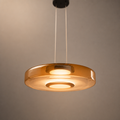 Suspension Verre Disques LED Ambre — gros plan détail matière et finition