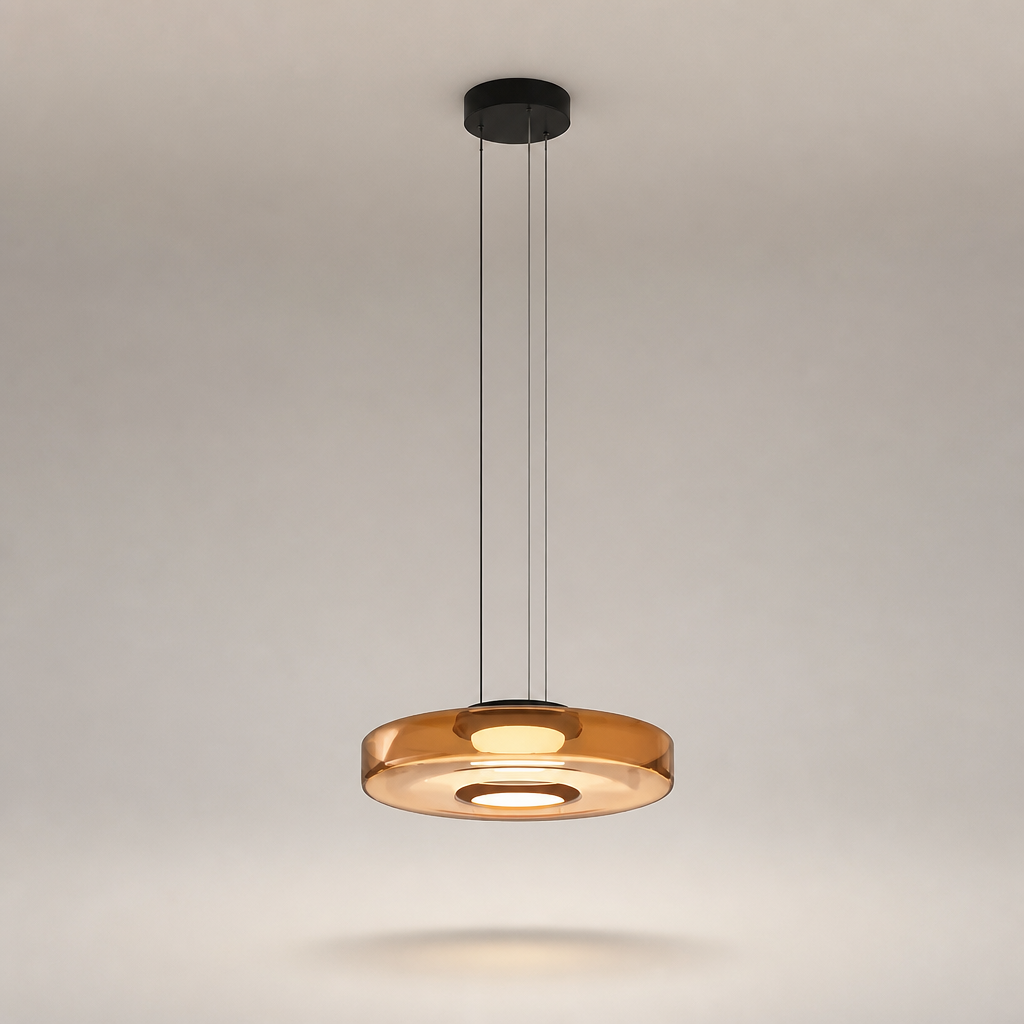 Suspension Verre Disques LED Ambre — photo produit fond gris