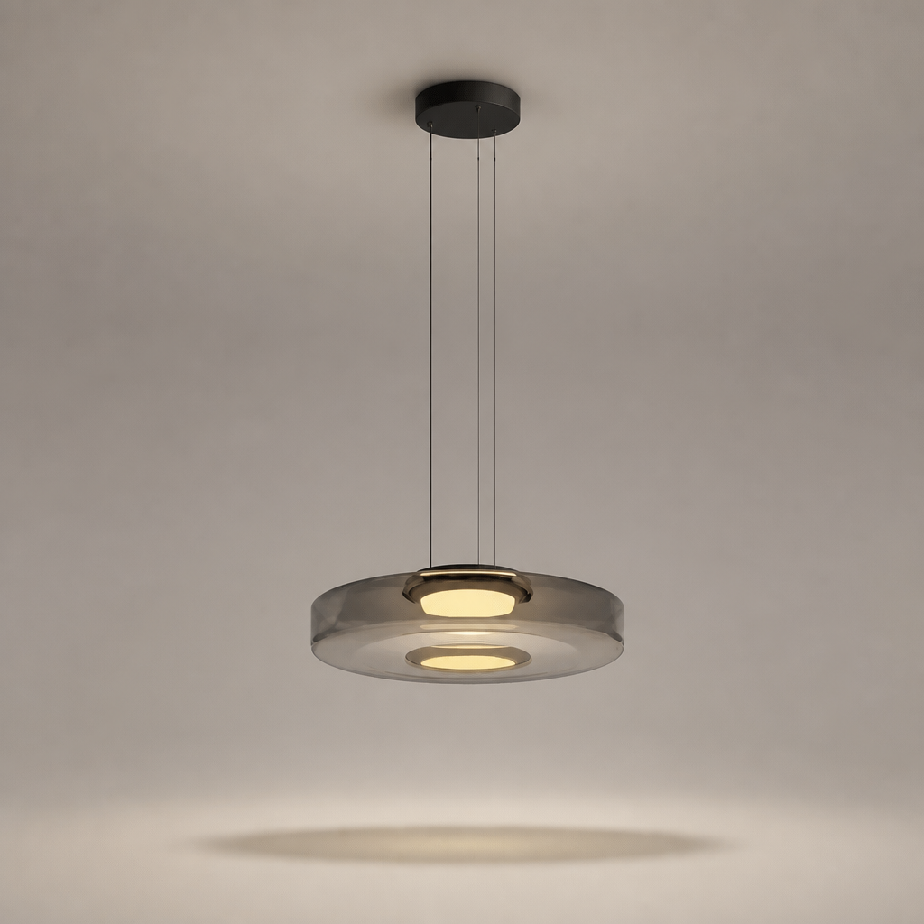 Suspension Verre Disques LED Gris — photo produit fond gris
