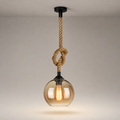 Suspension Verre Globe Vintage Chanvre Ambre — photo produit fond gris