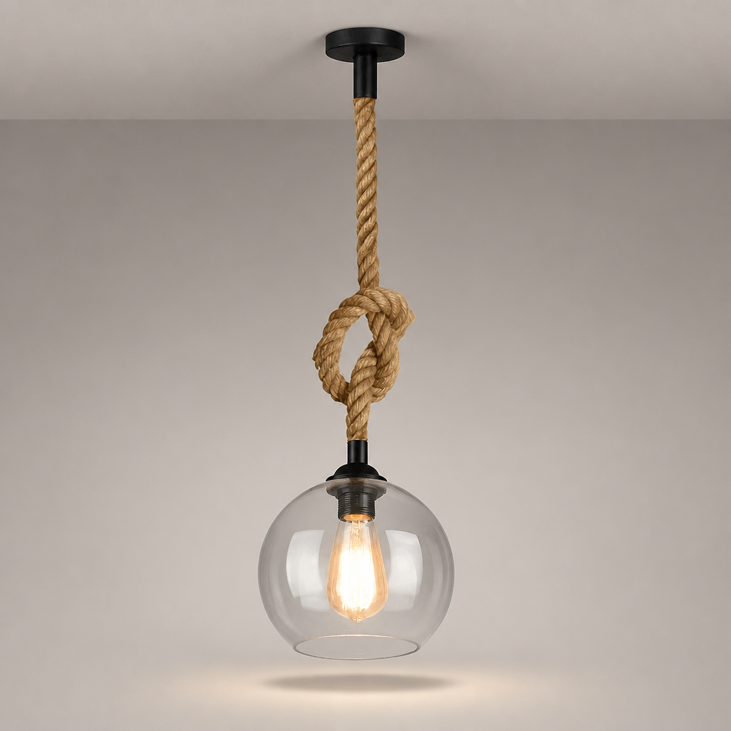Suspension Verre Globe Vintage Chanvre Gris Fumé — photo produit fond gris