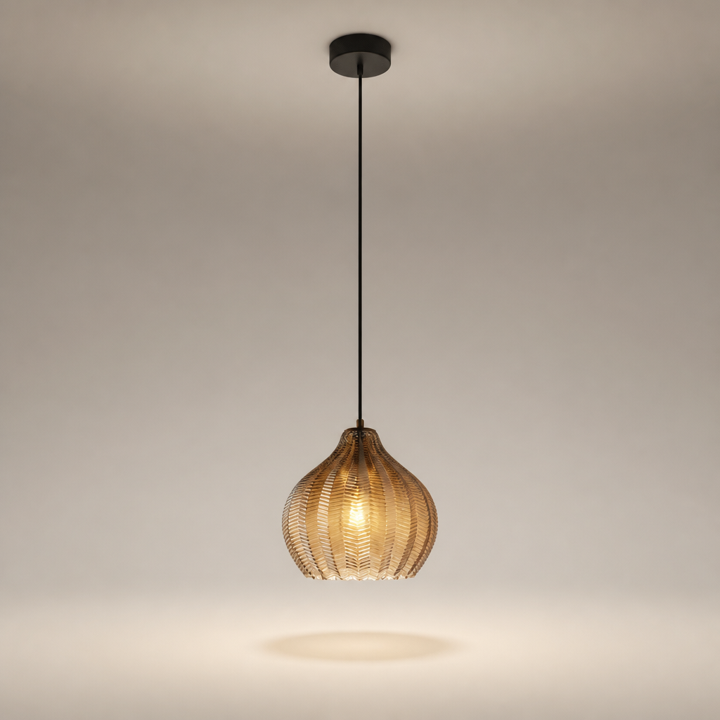 Suspension Verre Texturé Chevron Ambre - B — photo produit fond gris