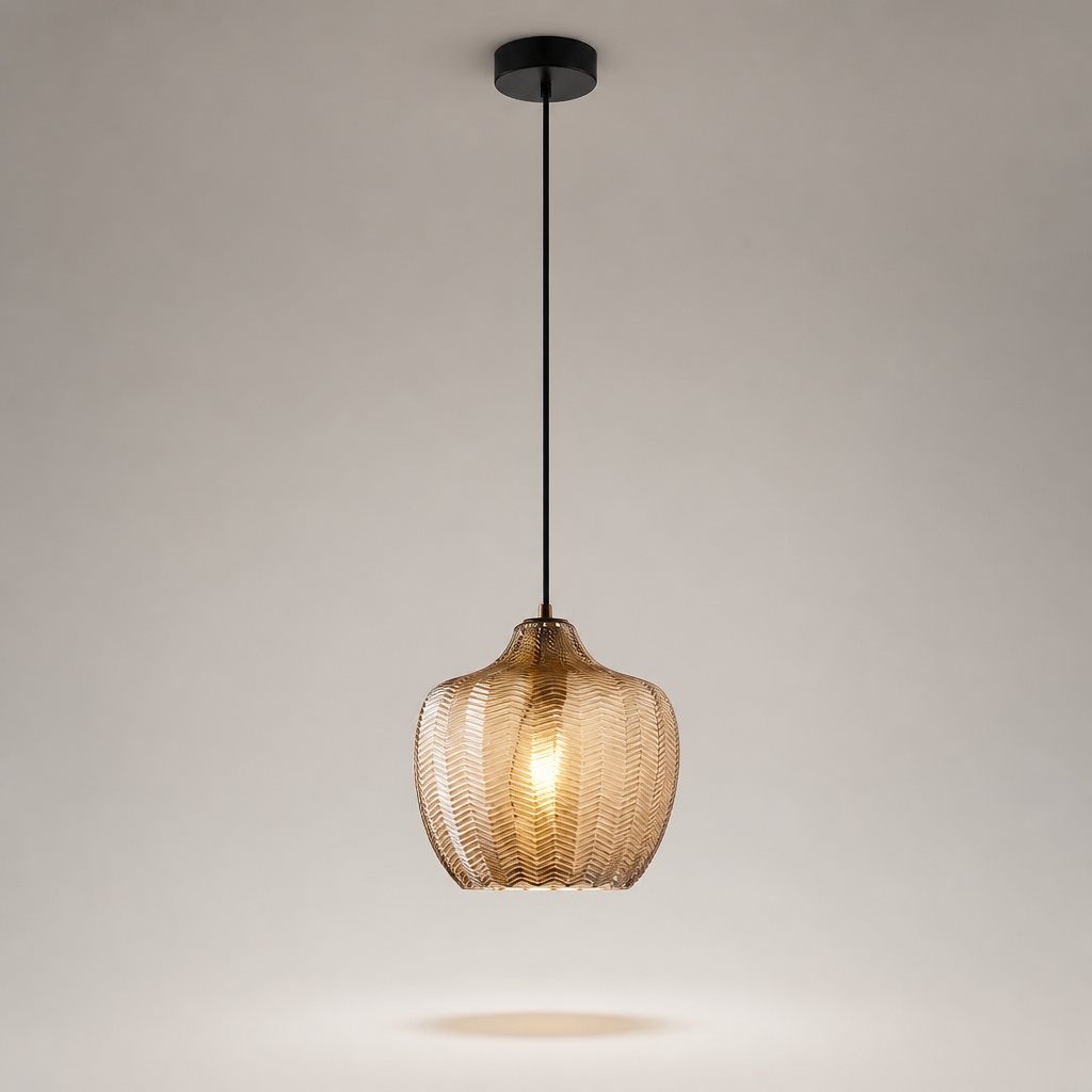 Suspension Verre Texturé Chevron Ambre - C — photo produit fond gris