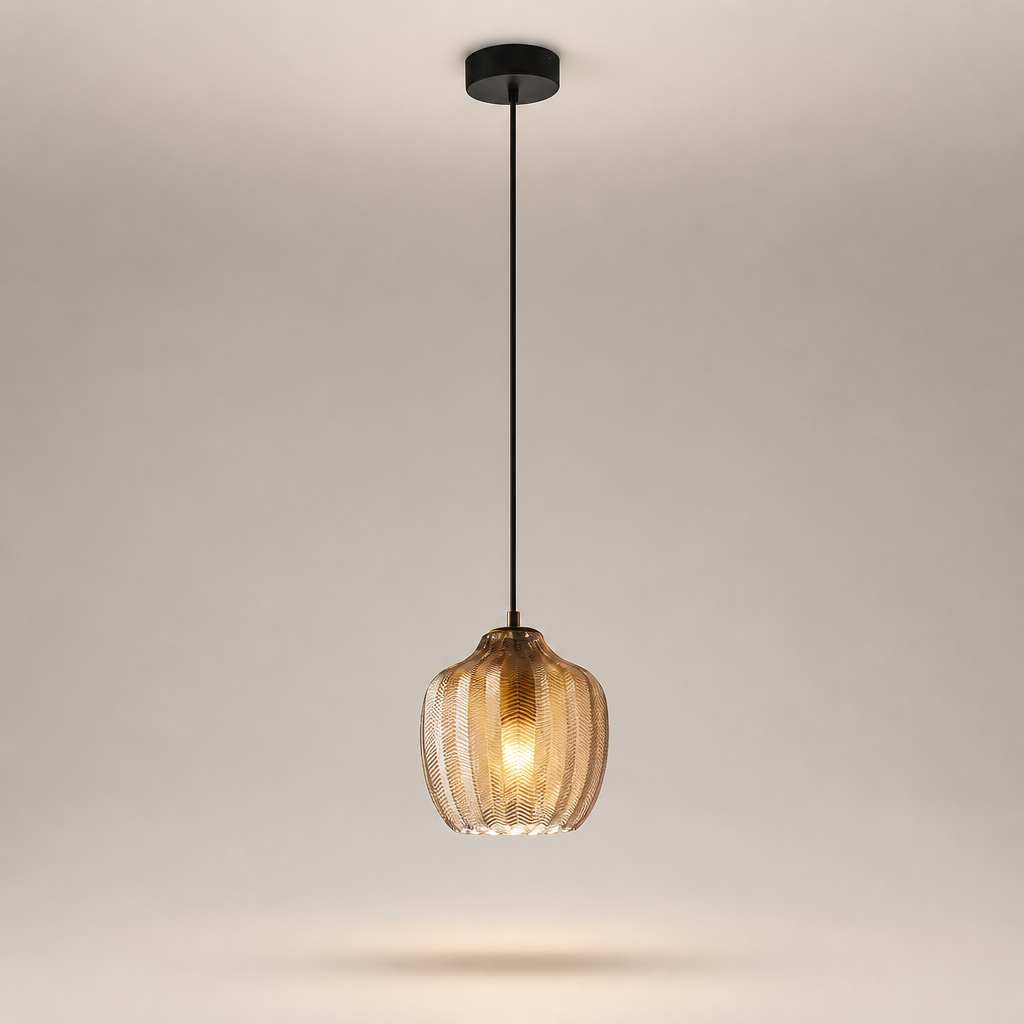 Suspension Verre Texturé Chevron Ambre — photo produit fond gris