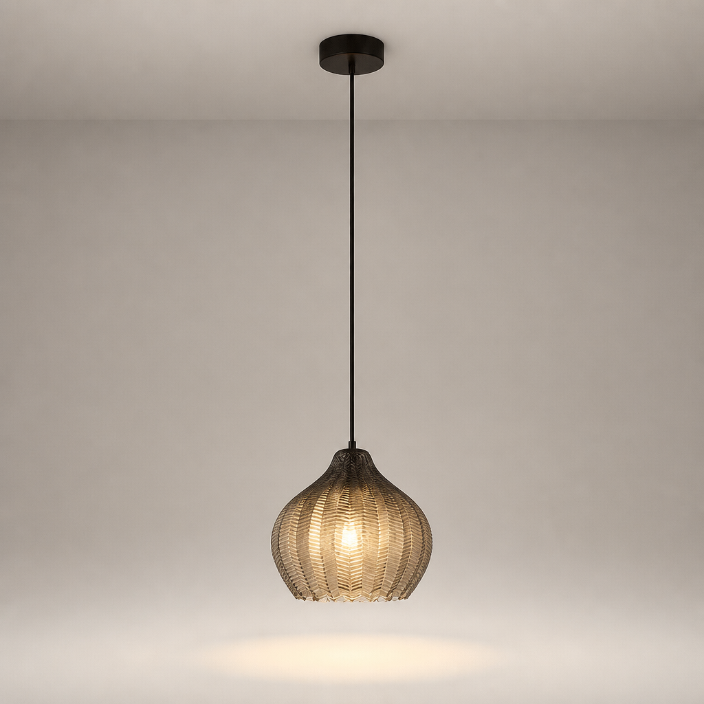 Suspension Verre Texturé Chevron Gris Fumé - B — photo produit fond gris