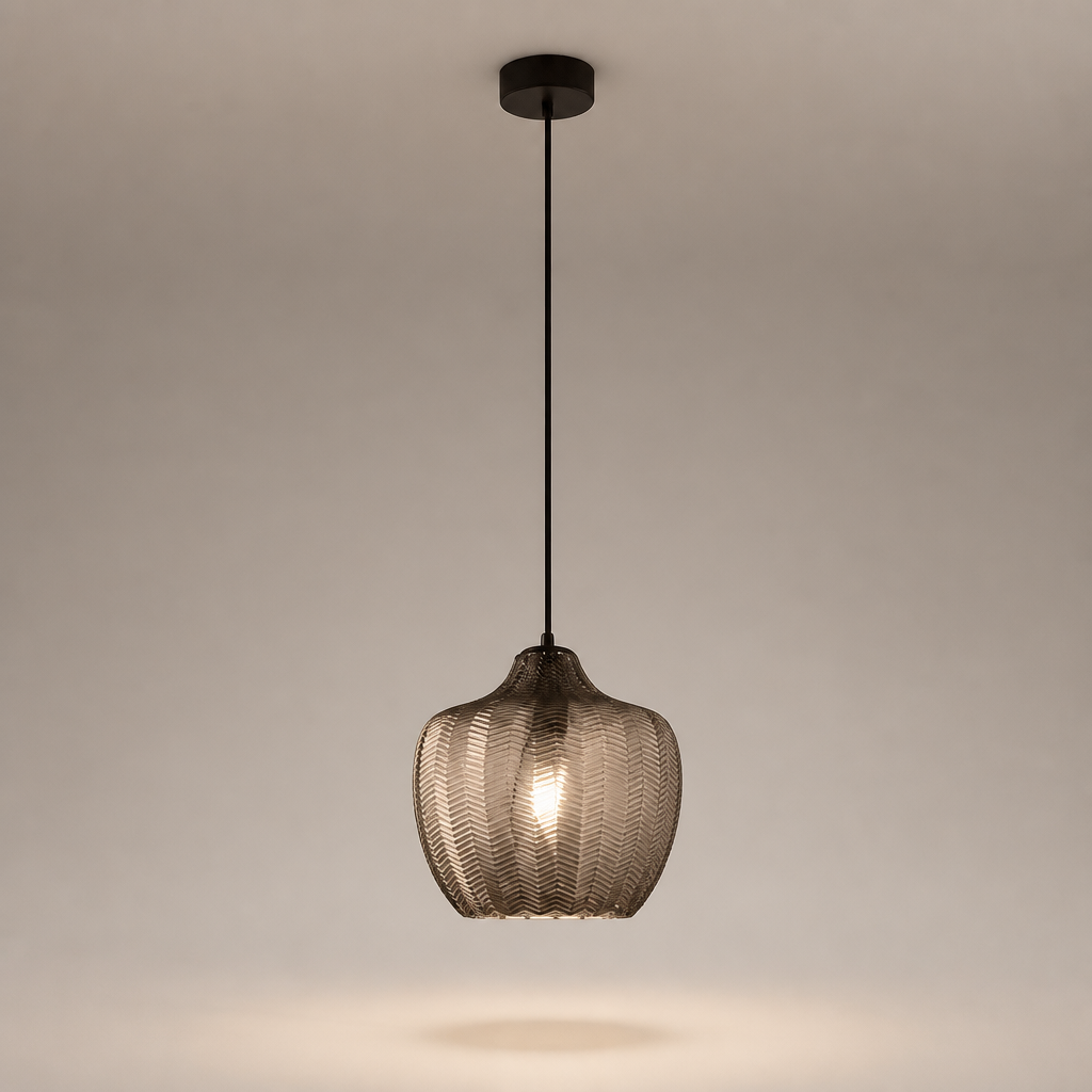 Suspension Verre Texturé Chevron Gris Fumé - C — photo produit fond gris