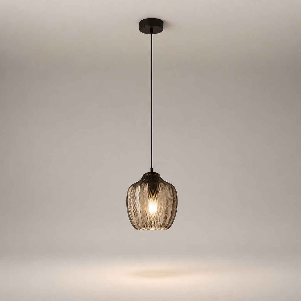 Suspension Verre Texturé Chevron Gris Fumé — photo produit fond gris